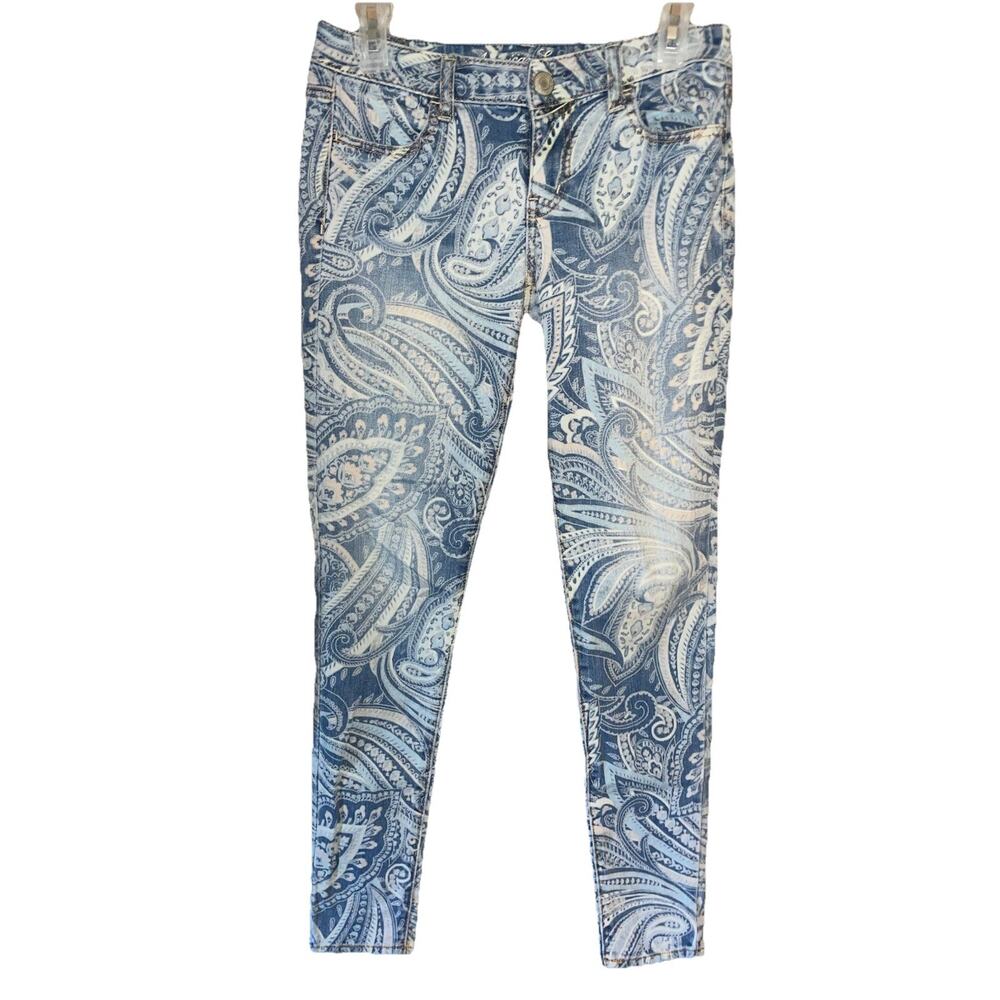 American Eagle Super Stretch Paisley Print Jegging Size 2 Long Blue & Beige